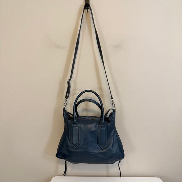 PERLINA NEW YORK SATCHEL HANDBAG PURSE IN BLACK GENU… - Gem Perlina New York Satchel Bag Handbag Blue Leather Crossbody Adjustable Strap